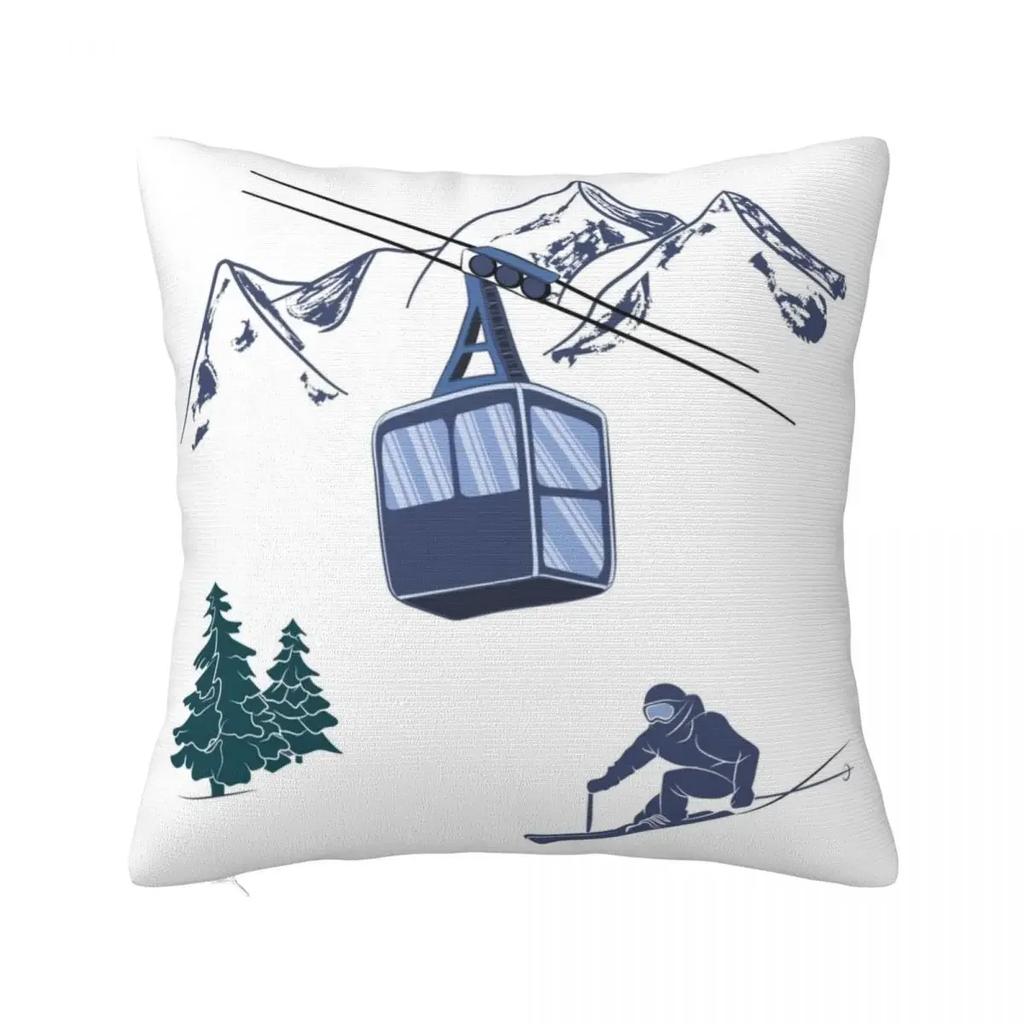 Ski Lift Resort Winter Sports Scene Square Pillowcase Cushion Cover Comfort Pillow Case Polyester Throw Pillow Cover For Home