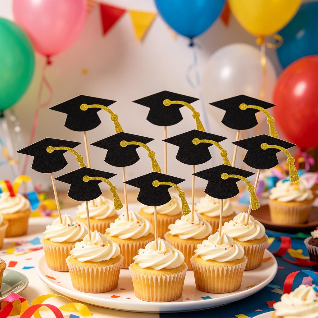 Graduation Cap Cake Toppers Set of 10 Graduation Party Decorations Dessert Picks Graduation Theme Cupcake Toppers for Celebration Events