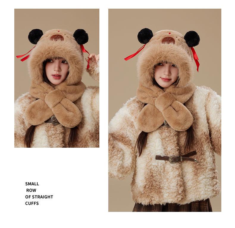 2025 Women's Capybara Warm Plush Hat Scarf Combo - Winter Windproof & Cold-Proof