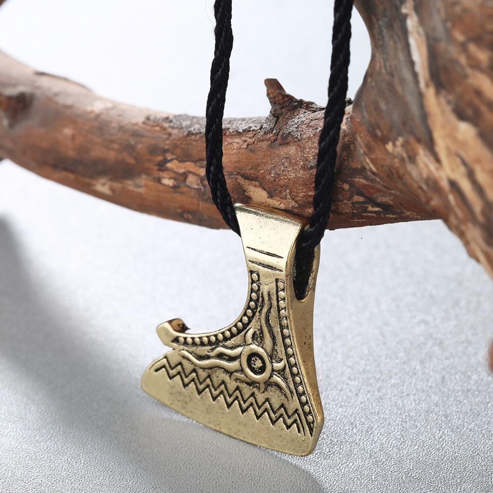 Kinitial Retro Nordic Vikings Charm Necklace Rune Axe Amulet Runes Pendant Scandinavian Choker Necklaces Bijoux