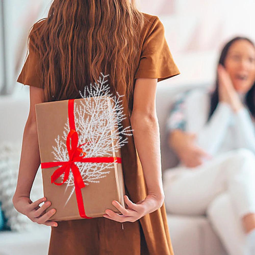 Agujas de Pino Artificiales Agujas de Pino Falsas Blancas Ramas Plantas Guirnalda DIY Adornos para Árbol de Navidad Regalos de Año Nuevo Decoraciones de Mesa