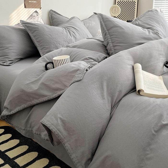 3pcs Simple Double Solid Color Quilt Cover and Pillowcases Nordic King Queen Size Bedding Set Soft Comfort Brushed Duvet Cover