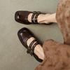 Krazing Pot Cow Skin Spring Summer Size 40 Loafers Thick Med Heels Metal Buckle Women Round Toe Leisure Pumps