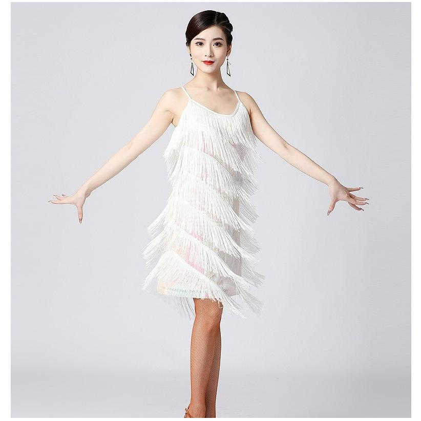 Latin Dance Sequined Tassel Skirt Latin Dance Skirt V-neck Party Dance Dance Skirt Performance Costume Stage
