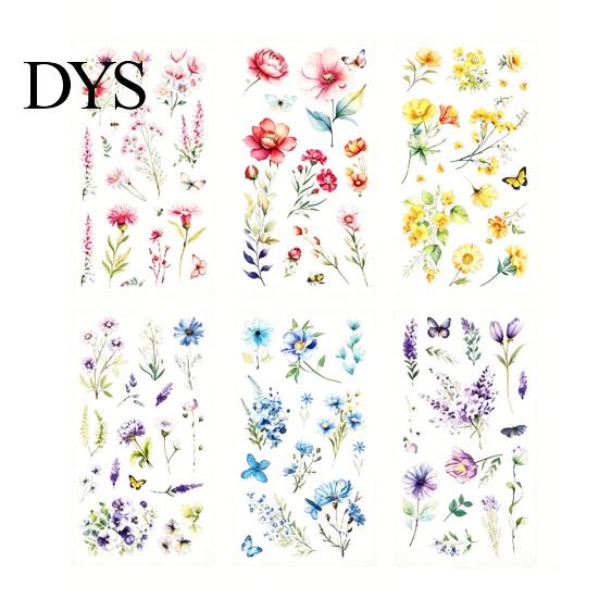 Floral Scrapbook Supplies 6 Sheets/Set Natural Flower Stickers, Waterproof PVC Plants Decals, Retro Stickers Transparent Decorative for DIY