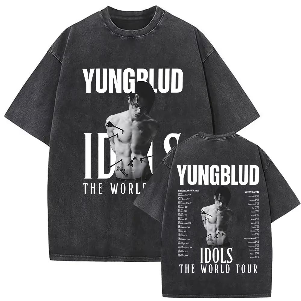 T-shirt Vintage Lavate Yungblud IDOLS The World Tour Uomo Donna Hip Hop Alta Qualità Gotico Oversize Streetwear