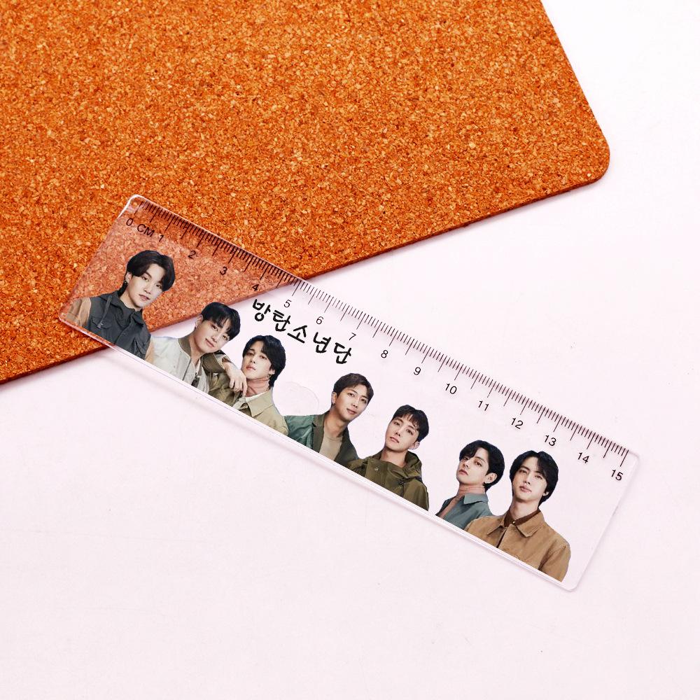 8pcs BTS Bangtan Boys Group Photo Acrylic Ruler, 15cm Clear Printed Straight Ruler, Kpop ARMY Fans School & Office Stationery