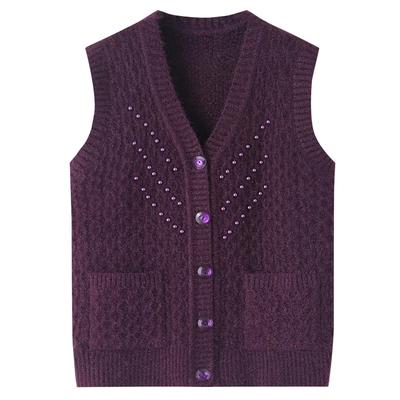 Cardigan Autumn and Winter Vest Women Vest V-neck Waistcoat Middle-aged and Elderly Temperament Elegant Elderly Clothes