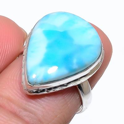 Natural Republic Larimar Gemstone 925 Solid Sterling Silver Gift Ring S.7 r1S70