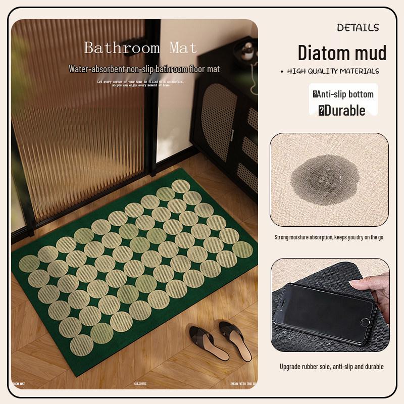 High-Grade Green Retro Diatom Mud Bathroom Mat: Absorbent, Anti-Slip, Dirt-Resistant 40x60cm Diatom Mud 2nd Gen
