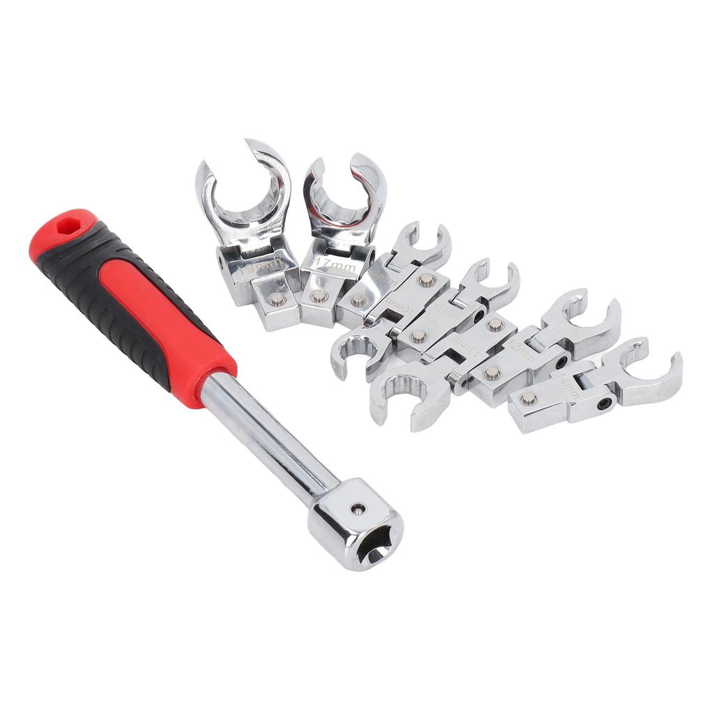 9Pcs Replaceable Wrench Set Flexible Head 180 degrees Rotating Torsion Wrench with Handle
