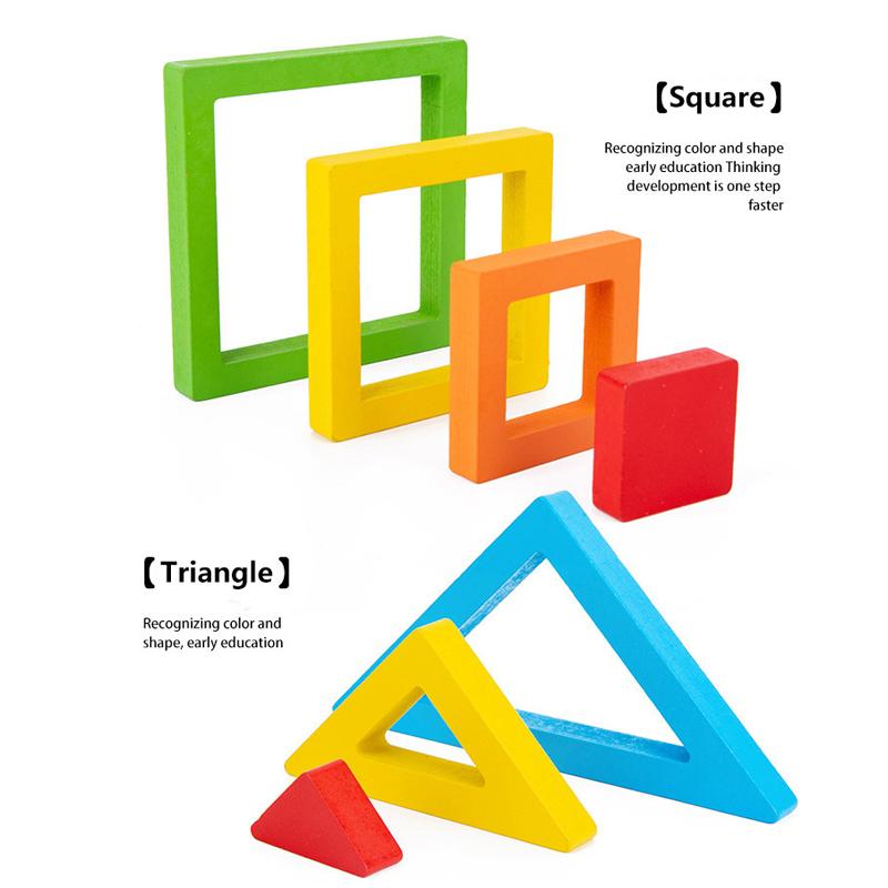 Wooden Rainbow Blocks Puzzle, DIY Educational Stack Blocks, Shape And Color Cognitive Toys, Early Education Puzzle Toy