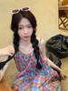 Korean Rainbow Plaid Suspender Dress - Women's Summer Sweet Loose Fit