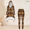 Women Plus Size Hooded Long Sleeve Abstract Print High Low Top Fitted Pants Two Piece Set