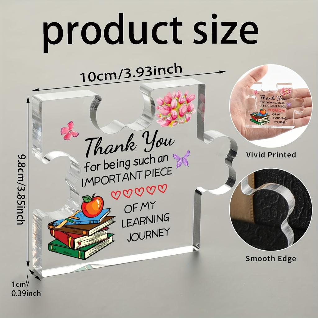 Art Deco Acrylic Thank You Puzzle Piece Figurine - Inspirational Teacher Appreciation Office Desk Decor for Kitchen, Living Room, Bedroom 