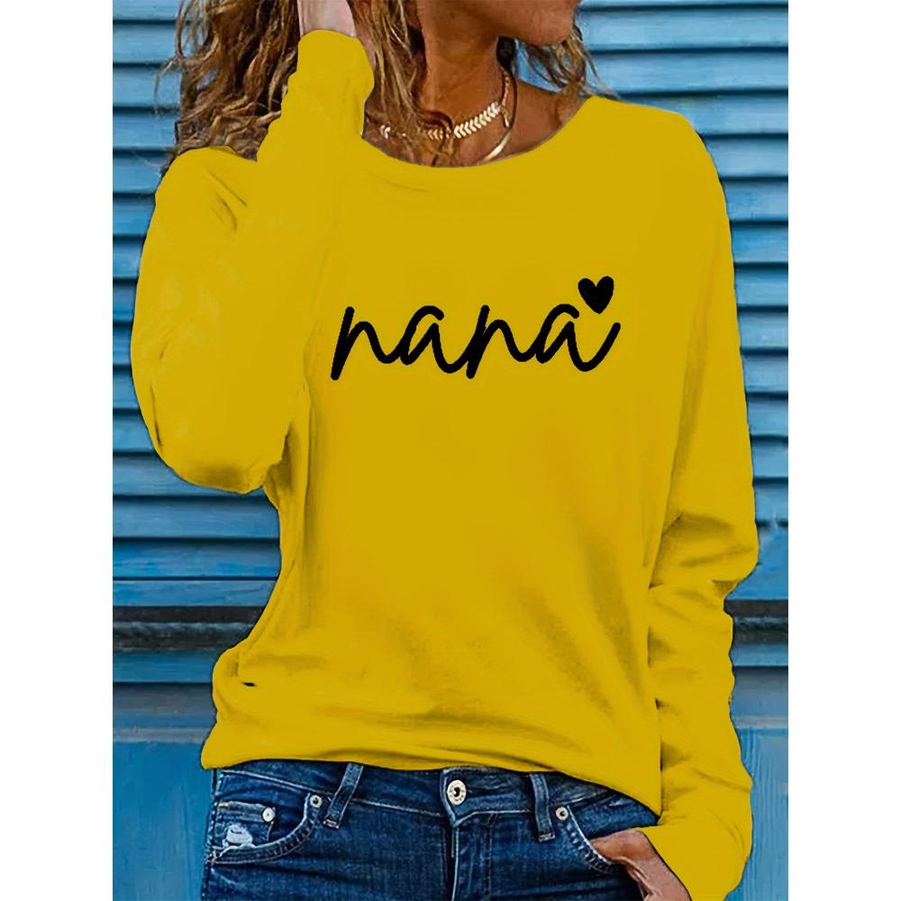Spring and Autumn women's fashionable and casual loose letter printed round neck long sleeved T-shirt top