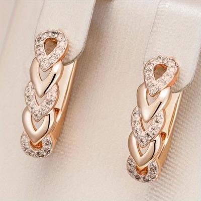 Exquisite Heart-shaped Synthetic Zirconia Hoop Earrings Women's Daily Wedding Elegant Golden Plated Jewelry Accessories