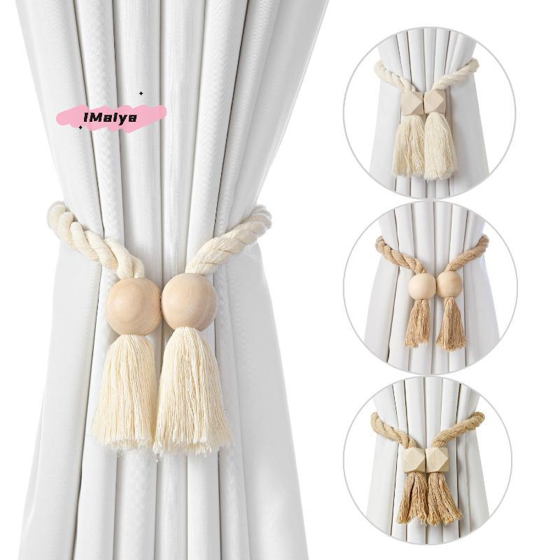 M-2Pcs Magnetic Wooden Tassel Window Curtain Curtain Holdbacks Bathroom Shower Curtain Accessories Home Decor Curtain Buckles