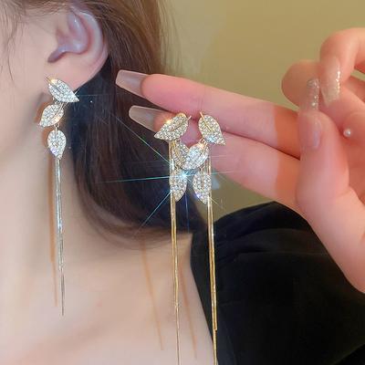 New Fashion Sliver Color Zircon Leaf Tassel Earrings for Women Delicate Elegant Long Personality Earrings Wedding Jewelry Gifts