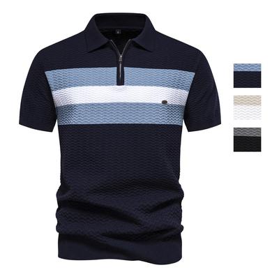 Polos de hombre de punto de rayón a rayas, camisetas de manga corta, ropa de negocios para hombre, camisetas de verano, vacaciones, golf, ropa casual diaria