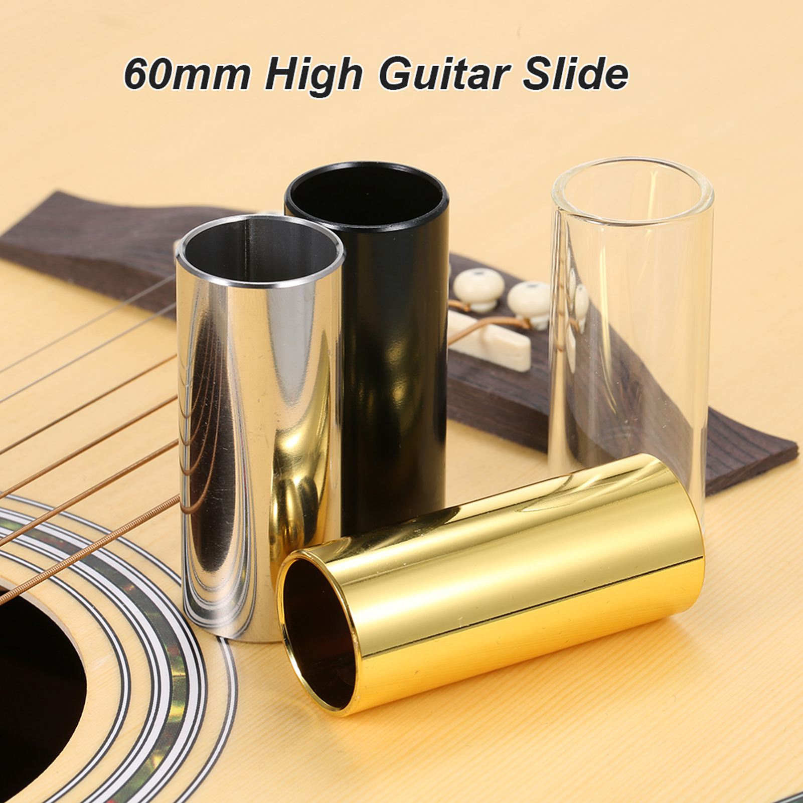 

1PC 60MM High Guitar Slide Bar Stainless Steel Metal Glass Finger Slides for Guitar Bass Banjo Ukulele String прозрачный