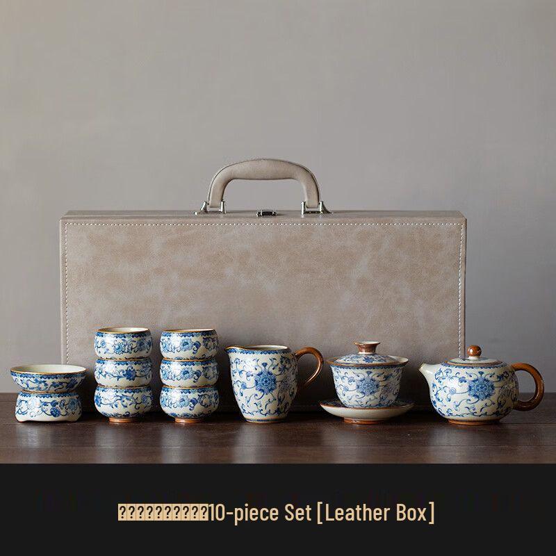 Ru Kiln Ceramic Blue and White Enamel Kung Fu Tea Set