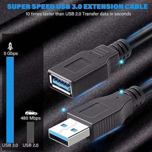 USB 3.0 Extension Cable USB Extension High Speed Data Transfer 5Gbps A Male To A Female USB Cable Extension Cord Gold Plated Connector Compatible with