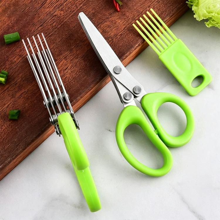 LsCook Stainless Steel Multi-Blade Multi-Function Kitchen Scallion Scissors Cardboard Packaging 5-layer