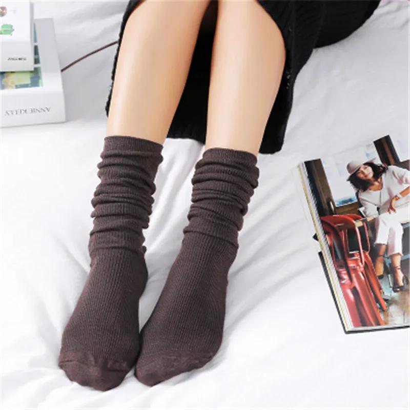 Japanese Korea High School Girls High Socks Loose Solid Colors Double Needles Knitting Cotton Long Socks Women