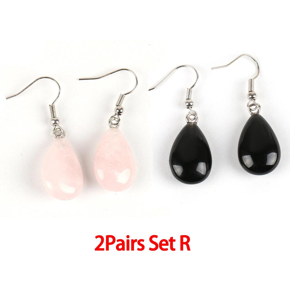 

Ювелирные изделия из полированного натурального кристалла, простые плоские серьги в виде капель воды, женские европейские и американские украшения ручной работы Rosequartz+Blackagate