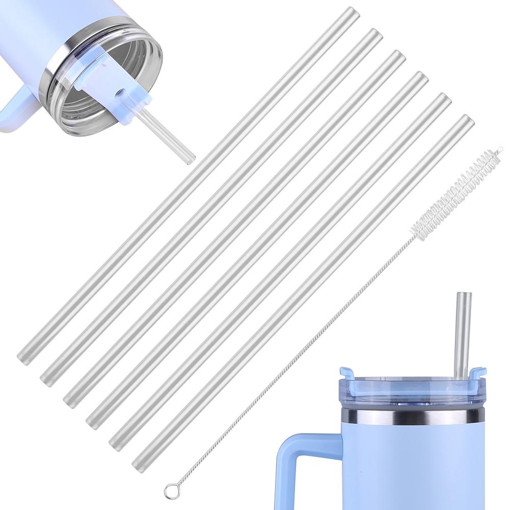 6Pcs Replacement Straw with Straw Cleaner Clear Straw Transparent Straw for Stanley 20/30/40oz Accessories