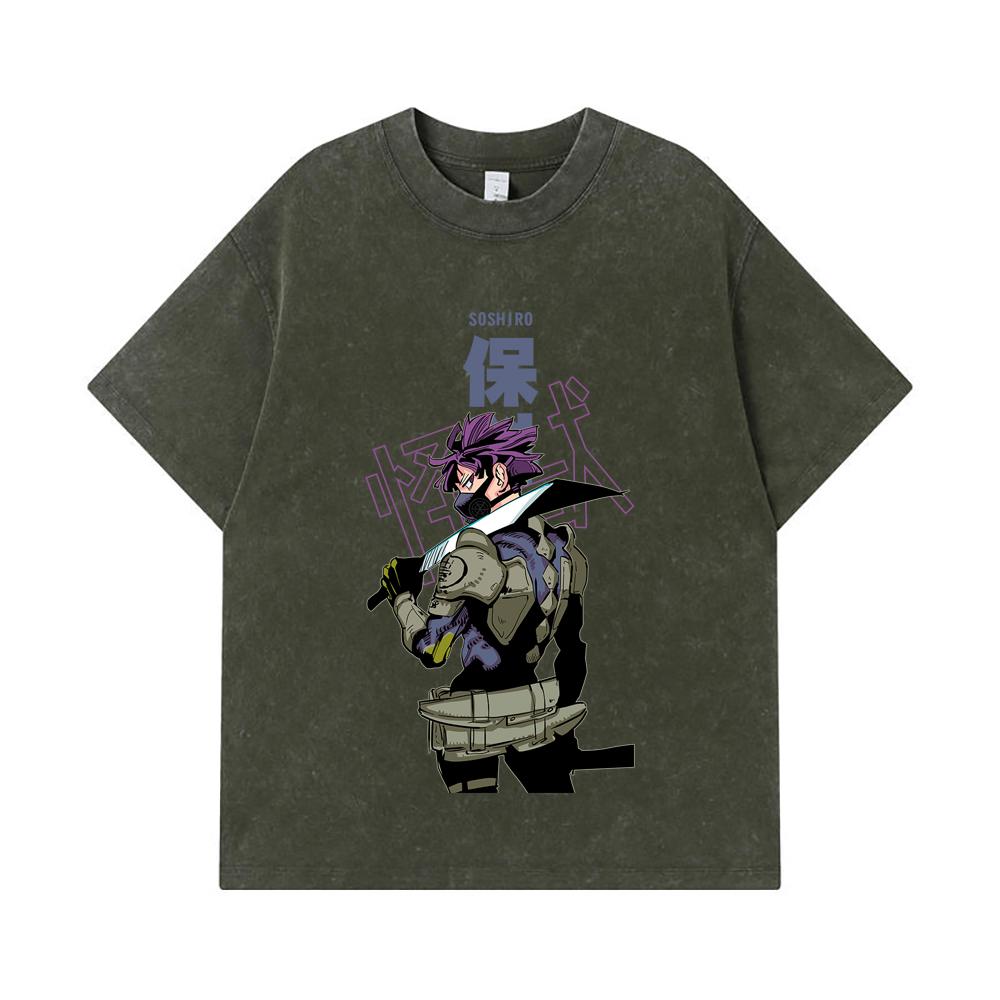 

275 GSM Washed T-shirts 100% Cotton Kaiju No 8 V12 Soshiro Print Unisex Heavy Cotton T Shirt S армия зеленый