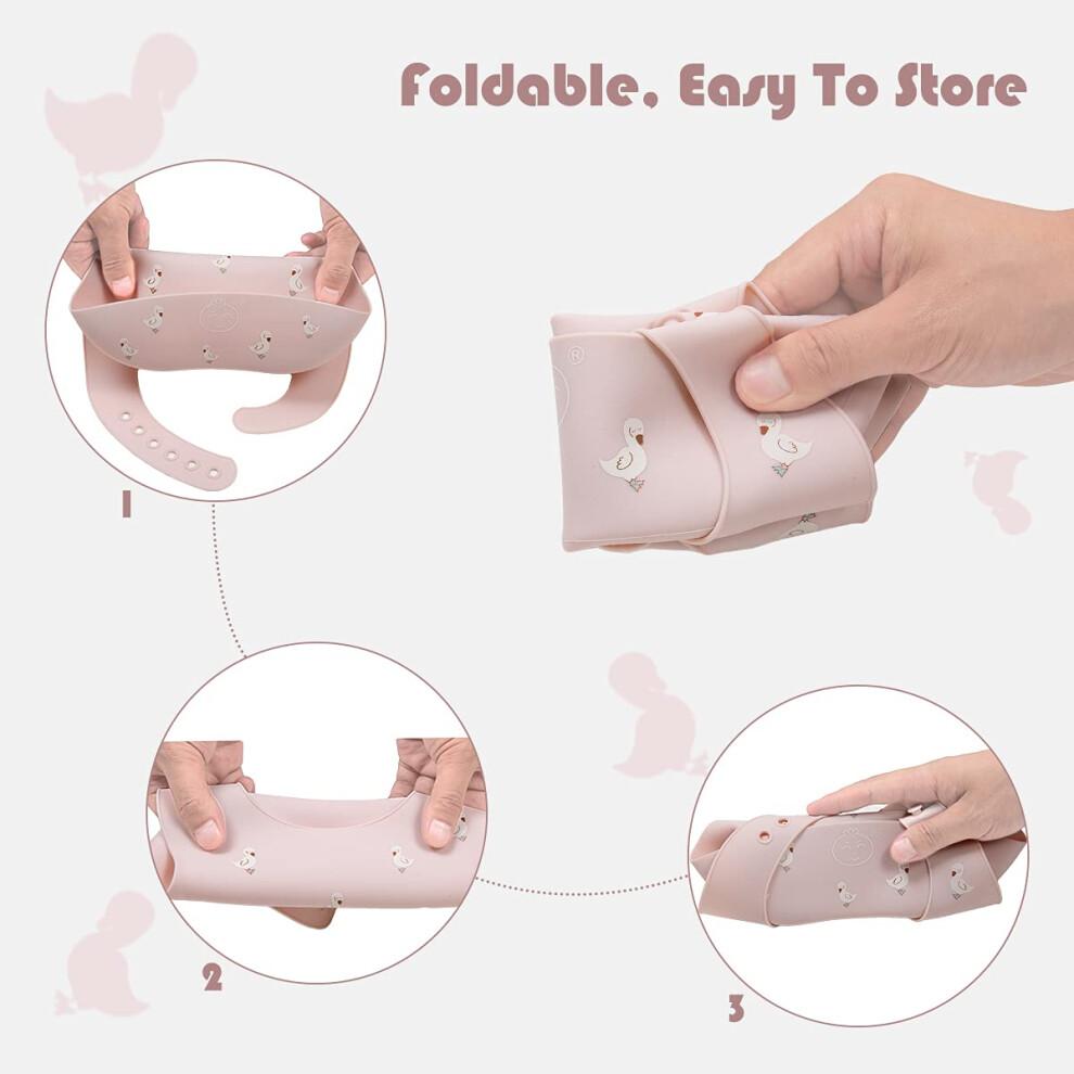 Little Dimsum Baby Bibs 2Pcs Silicone Baby Feeding Bibs Easily Adjustable and Wipe Clean Soft Waterproof Weaning Bibs Perfect Food Crumb Catcher for