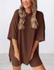 Conjunto de Pijama de Dos Piezas para Mujer con Top Oversize de Manga Corta y Shorts con Bolsillos