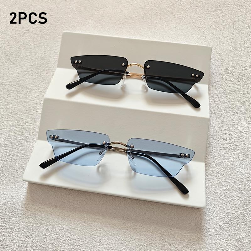 2pcs/Set Rimless Rectangle Women Fashion Sunglasses Designer Trendy Small Frame Summer Style Sun Glasses Outdoor Accessory
