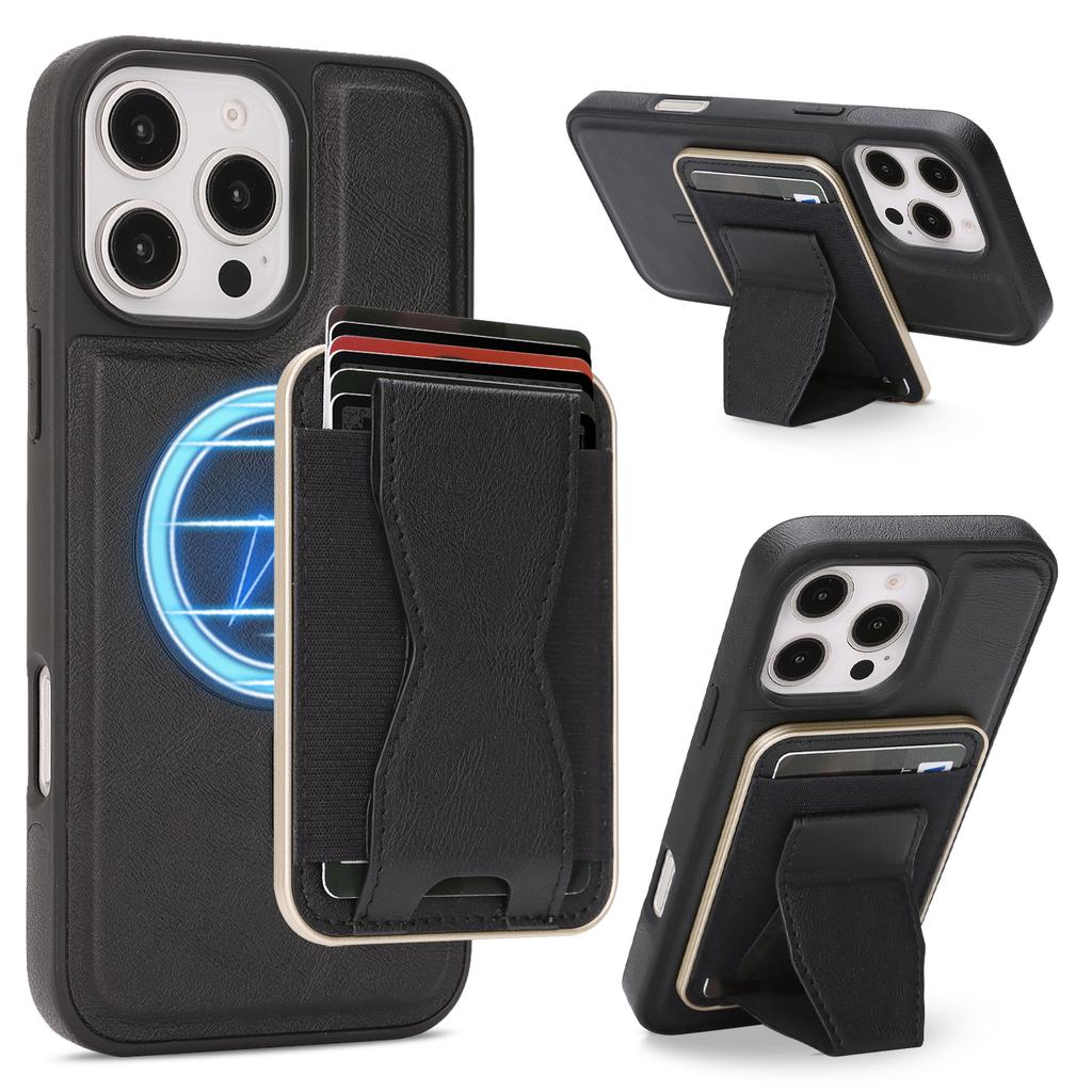 For iPhone 14 Pro Case Compatible with MagSafe Leather Back Phone Cover with Detachable Card Holder Kickstand