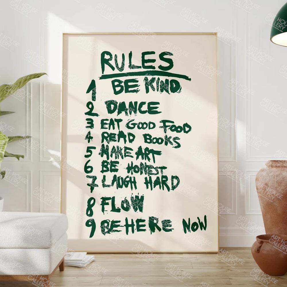 Modern Aesthetic Retro Rules Dark Green Quotes Dorm Room Wall Art Canvas Painting Posters For Living Room Home Decor