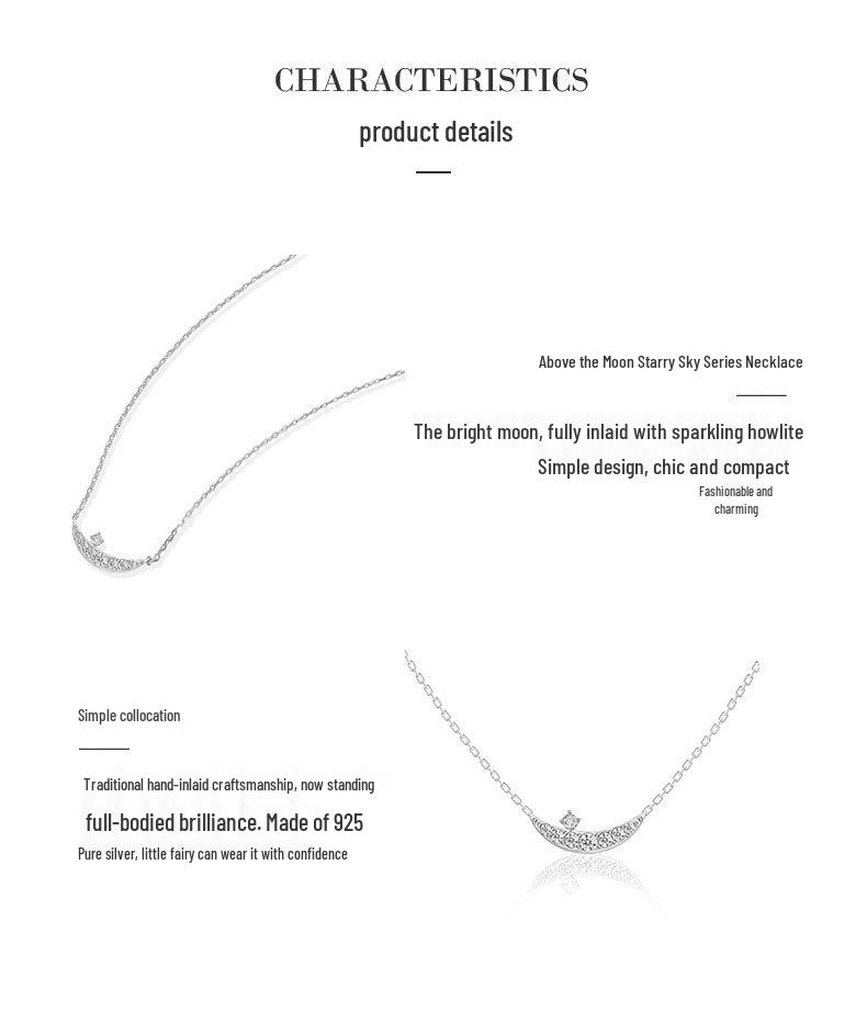 Kenjie S925 Sterling Silver Moon Zircon Clavicle Necklace – Korean Designer Style