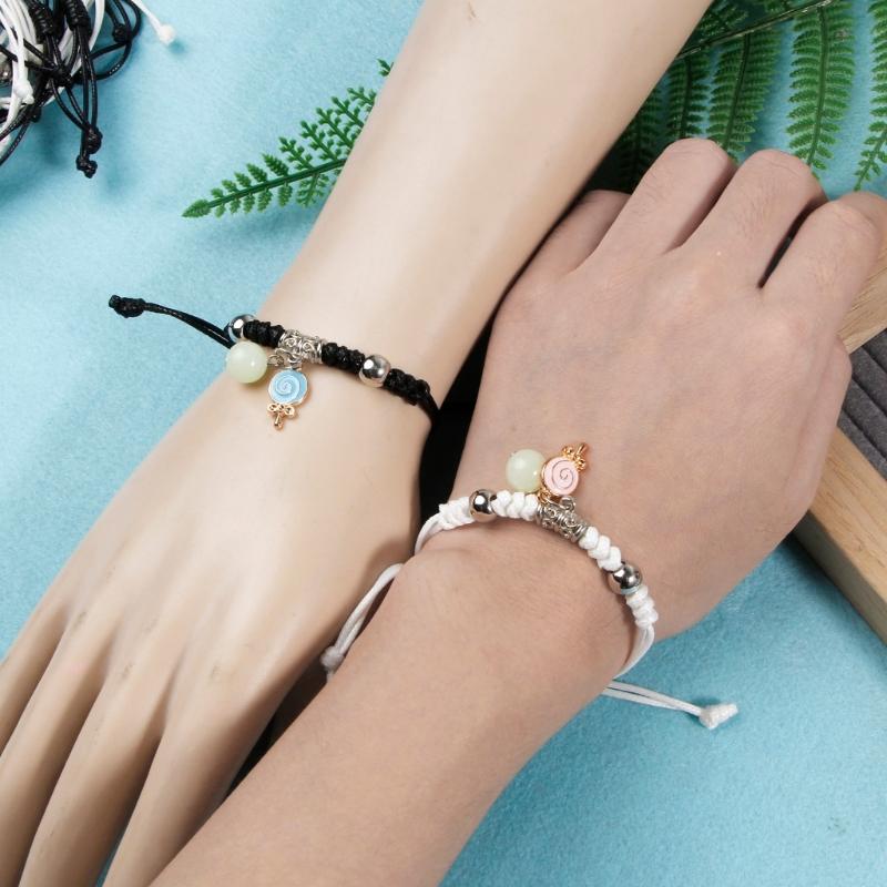 2 Pcs Braided Rope Bracelet Luminous Bead Charm String Bracelet Adjustable Friendship Couples Bracelets Jewelry