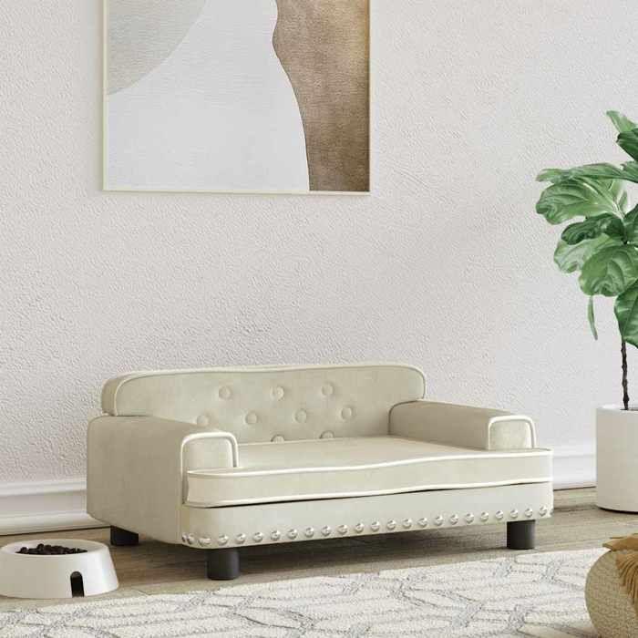 VidaXL Dog Bed, Pet Sofa with Wooden Frame, Basket for Puppies Indoor House, Cream 171888