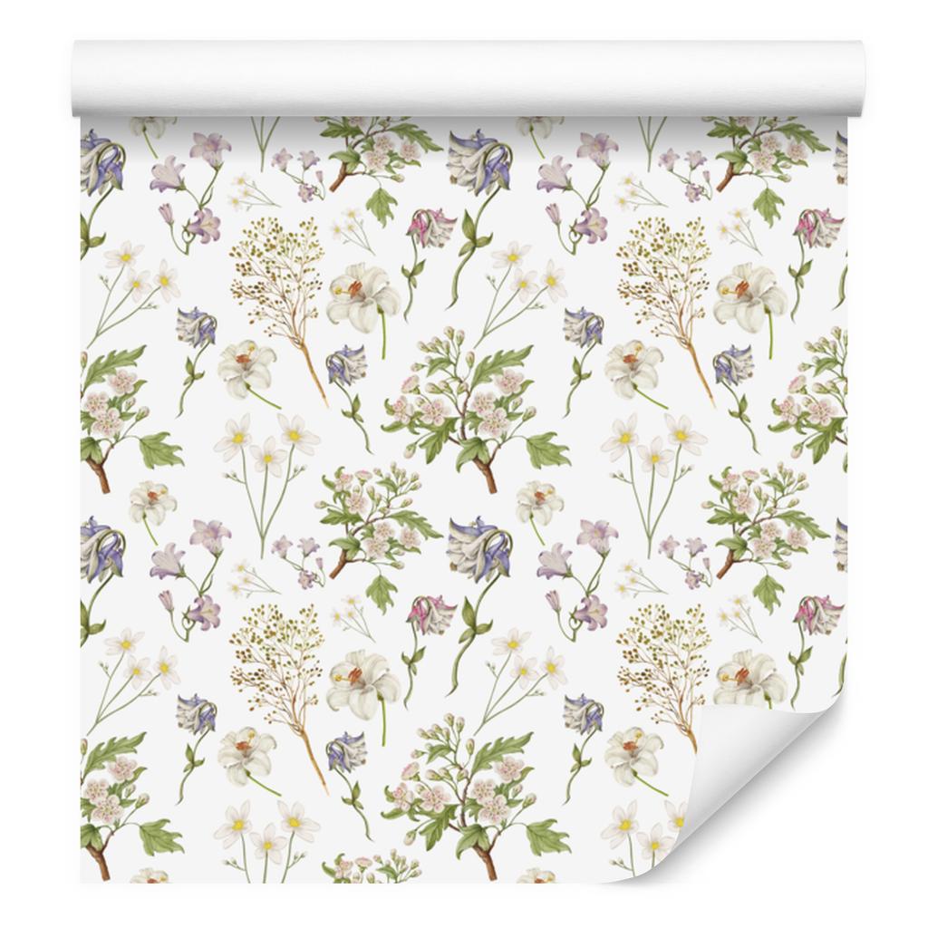 Wild Flowers Wallpaper White, Light Gray, Beige, and Cream 50x1000