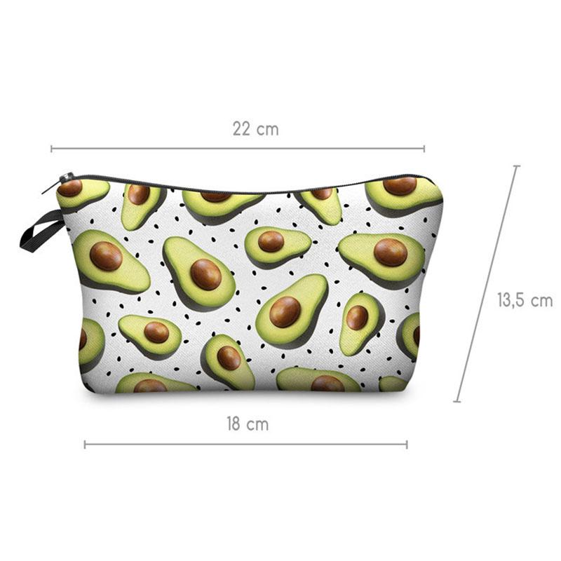 Women Zipper No Layer Dumplings Cosmetic Bag Avocado 3D Digital Printing Storage Wash Bag Clutch Bag