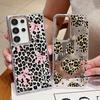 Bowknots Leopard Case For Samsung S26 Ultra S25 FE S24 S23 Plus S22 S21 A15 A16 A17 A26 A35 A36 A37 A55 A56 A57 5G Plating Lens Clear Soft Cover