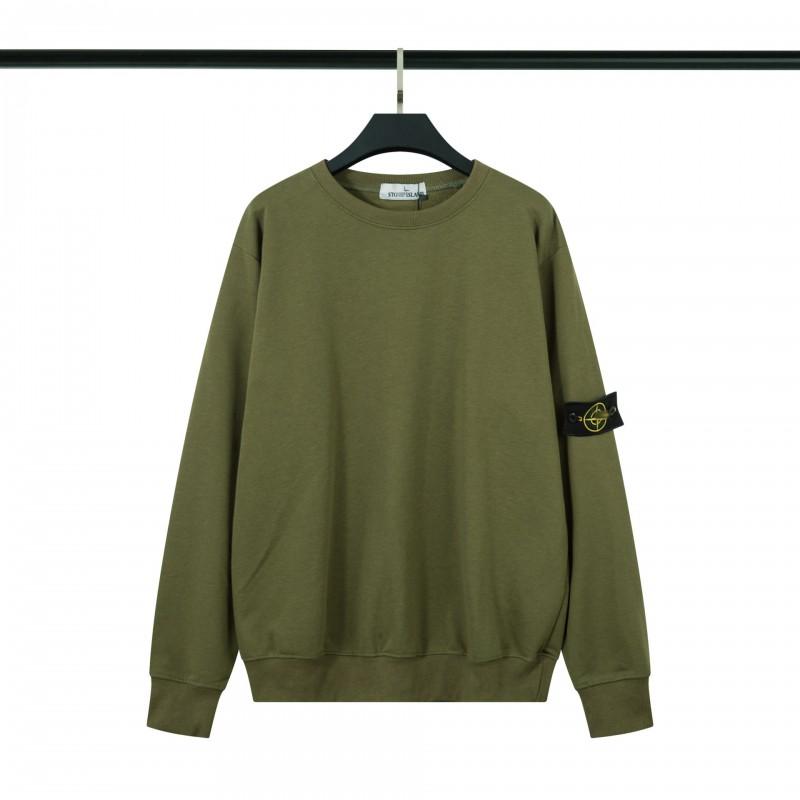 STONE Classic Solid Color Crewneck Sweatshirt Men Women Casual Long Sleeve Pullover With Badge Loose Fit Teenagers