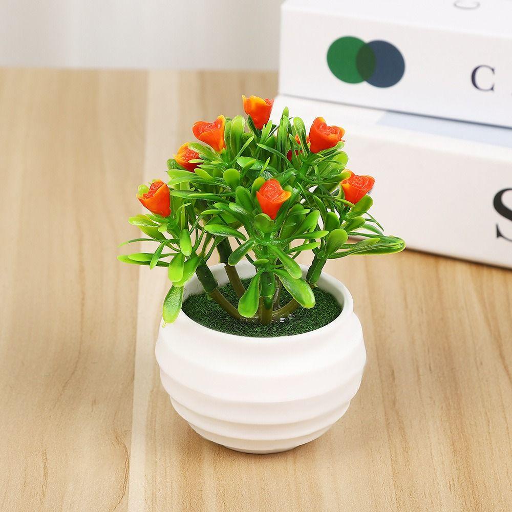 New 6 Colors Artificial Potted Plant 8*11cm Plastic Simulated Tree Ornaments Bonsai Flowers Pot