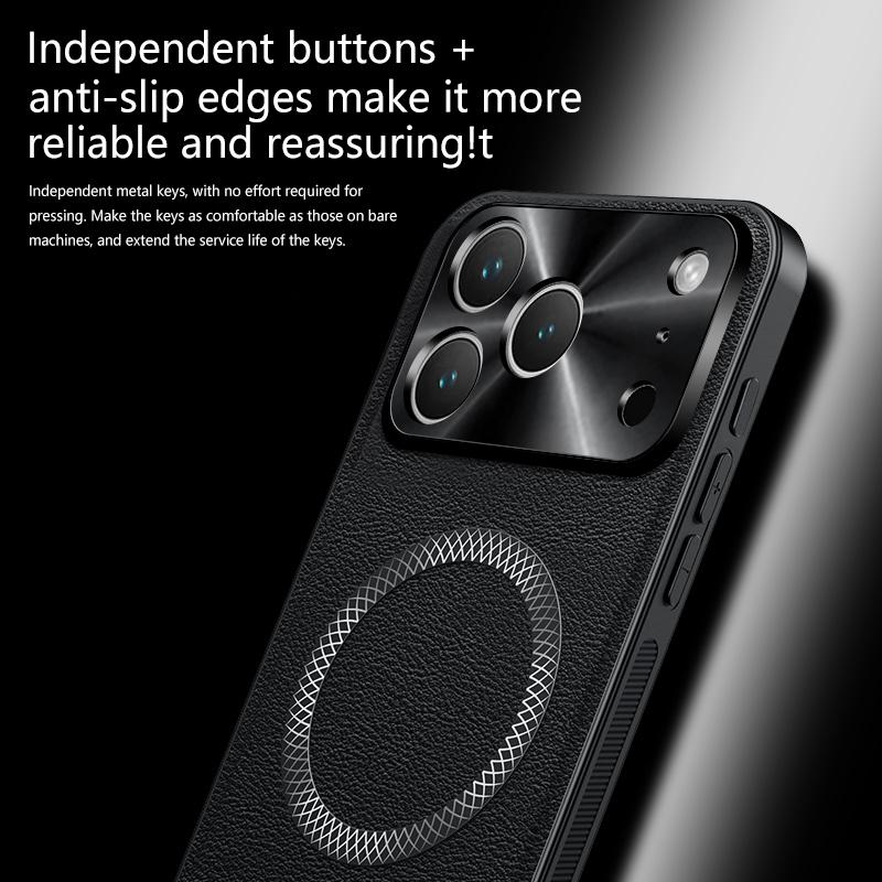Retro Magsafe PU Leather Phone Case For iPhone 17 16 15 14 Plus 13 12 11 Pro Max 16e Metal Camera Protection Frame Back Cover
