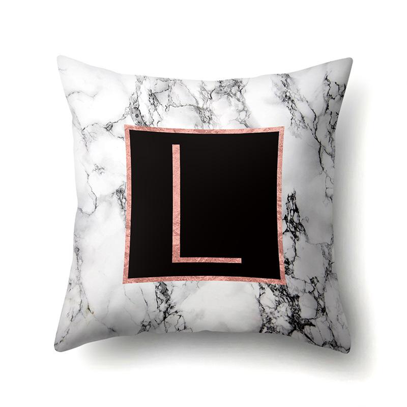 Polyester Pillowcase 26 English Letters Rose Gold Home Marble Decorative Printed Pillowcase