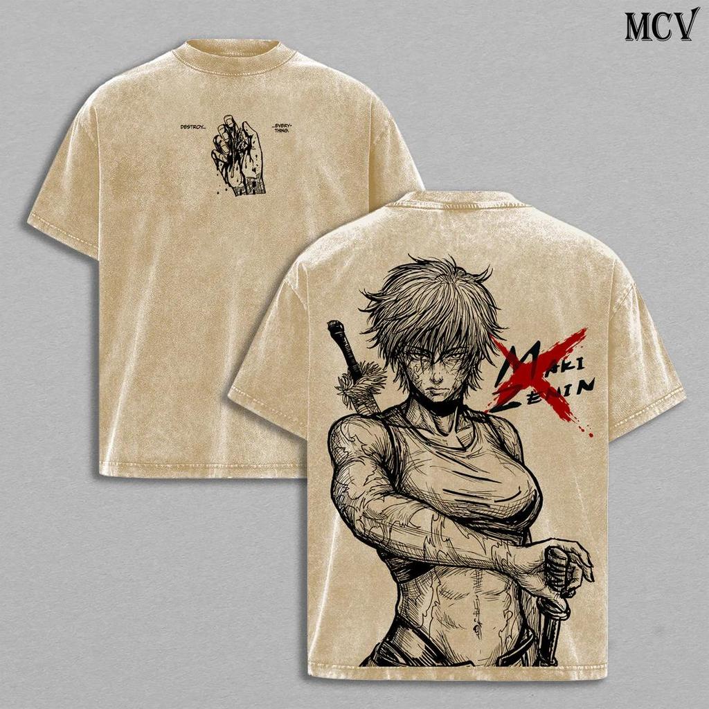 Jujutsu Kaisen Zenin Maki Print Tee Men Women Washed T-shirts Vintage Cotton T Shirt Casual Loose Clothing Harajuku Male Tshirt