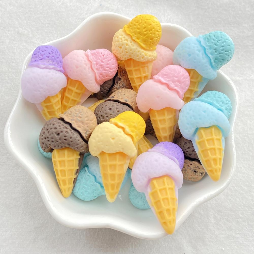 10pcs Cute Colored Ice Cream Series Resin Crafts Flat Bottom Corner Jewelry Making Hair Accessories