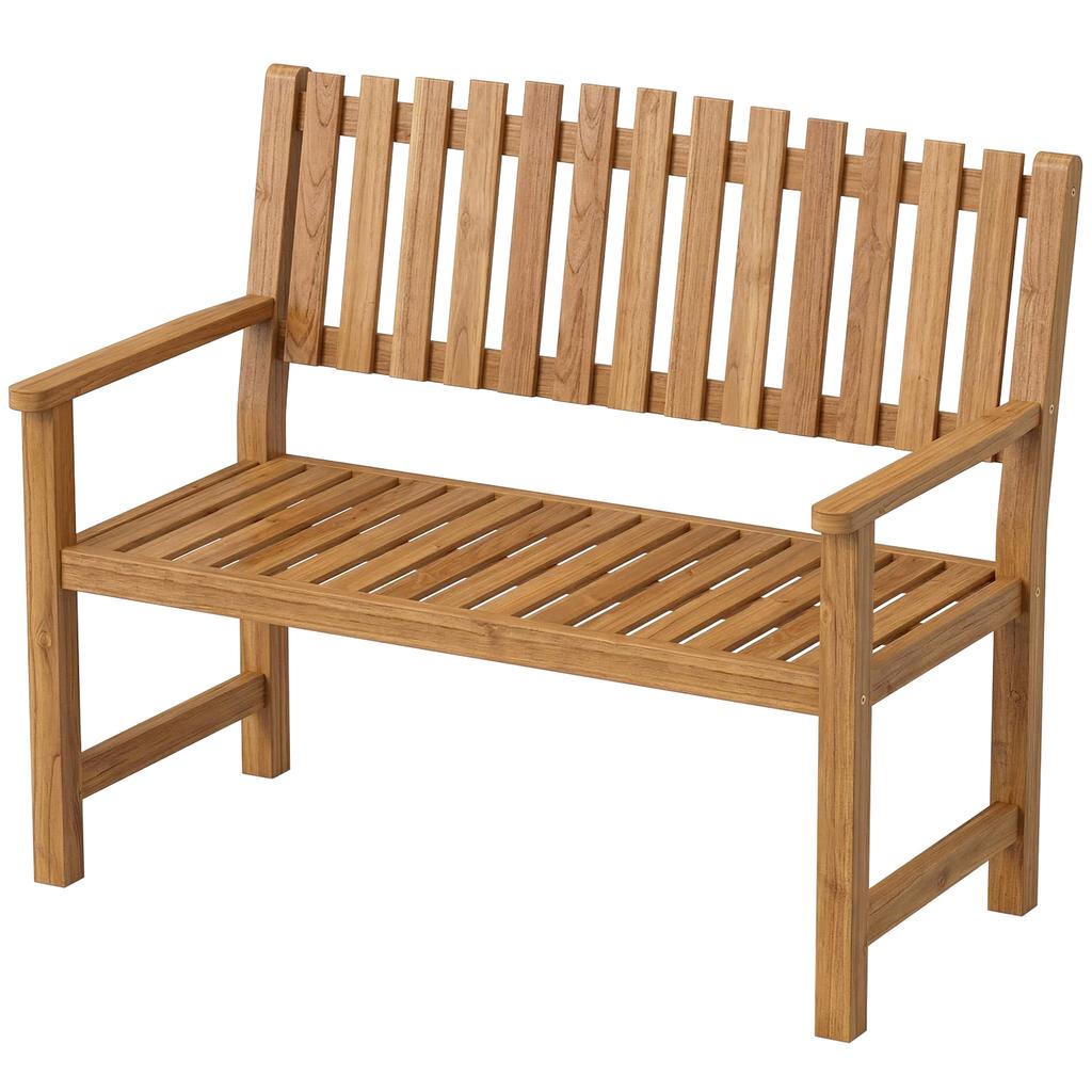 Garden Bench 2-Seater Weatherproof Wooden Bench with Slatted Design Armrests, Wooden Seating Bench Up To 320 Kg 112 X 64 X 92 Cm Natural Wood